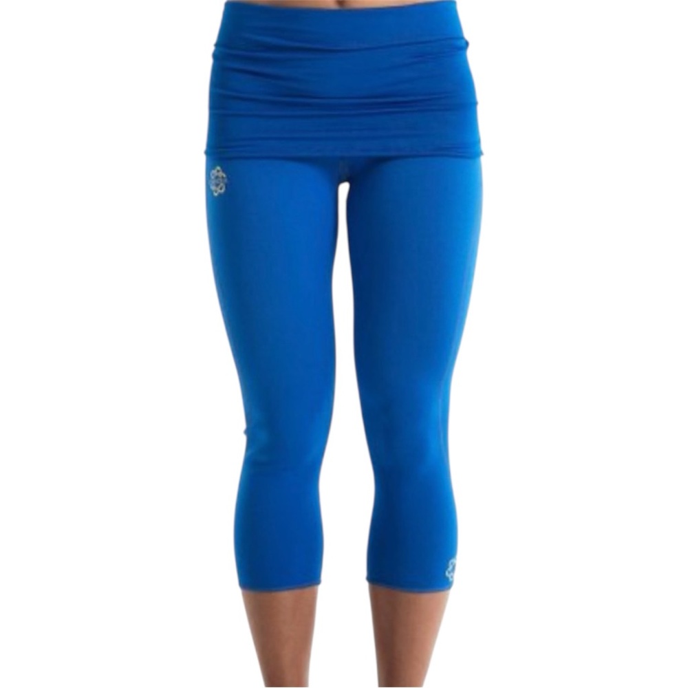 Zaggora Hot Pants Neoprene Cellulite Technology Foldover Waistband Blue Leggings